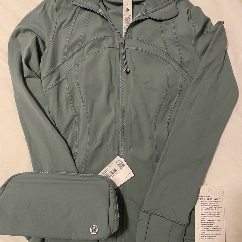 Lululemon Crater Blue Define Jacket Size 4 with Everyday Belt Bag NWT